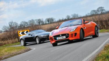 Jaguar F-type V8 S vs Aston Martin V8 Vantage Roadster cornering