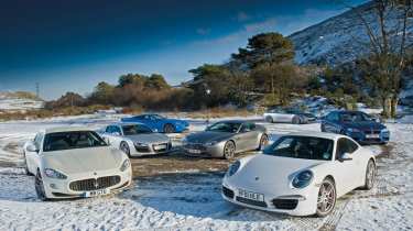 Porsche 911 vs R8, GT-R, XKR-S, M5, GranTurismo and Vantage