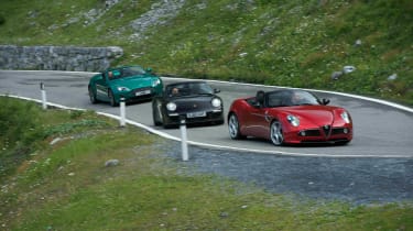 Audi R8 Spyder V8 v Alfa Romeo 8C Spider v Aston Martin Vantage S v Porsche 911 Carrera GTS