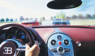 Cockpit view of the Bugatti Veyron on a French autoroute