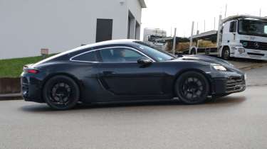 Electric Porsche Cayman spied side