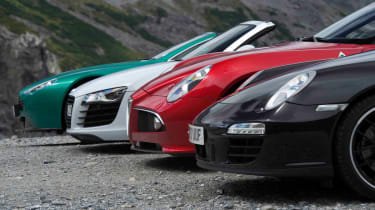 Audi R8 Spyder V8 v Alfa Romeo 8C Spider v Aston Martin Vantage S v Porsche 911 Carrera GTS