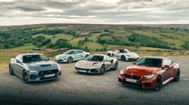 BMW M2 v Porsche Boxster GTS v Lotus Emira v Alpine A110 v Ford Mustang