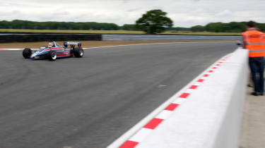 Nigel Mansell drives F1 car at Hethel