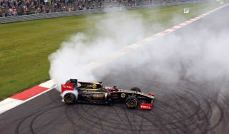 Lotus F1 car doing a burnout