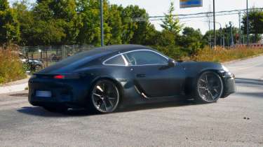 Electric Porsche Cayman spied rear