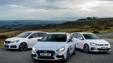 i30N group test (Golf GTI and Peugeot 308 GTI) - front