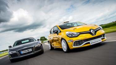 Audi R8 Plus vs Renault Clio Cup track battle video