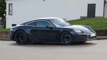 Electric Porsche Cayman spied front