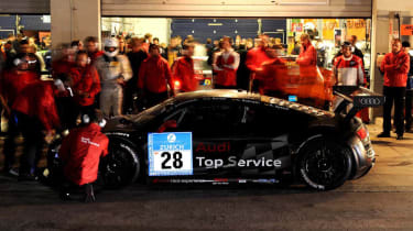 evo races Audi R8 LMS at the Nurburgring