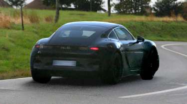 Electric Porsche Cayman spied rear