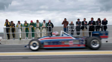 Nigel Mansell drives F1 car at Hethel