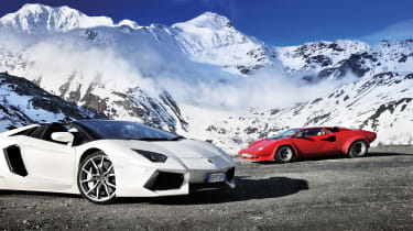 Lamborghini Aventador and Countach in the Alps