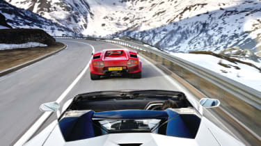 Lamborghini Aventador and Countach in the Alps