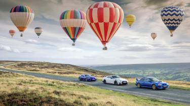Hot air balloons over the Lexus LFA, Subaru 22B and Nissan GT-R Nismo