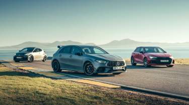 Audi RS3 v Toyota GR Yaris v Mercedes-AMG A45 S