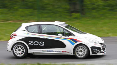 Peugeot 208 R2 rally car wheel cocked