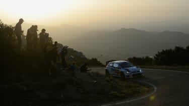 WRC Spain VW sunset hairpin