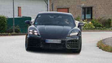 Electric Porsche Cayman spied front