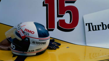Alain Prost&#039;s helmet on the Renault RE40 (1983)