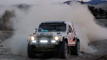 Race2Recovery Land Rover yumping on the Dakar Rally