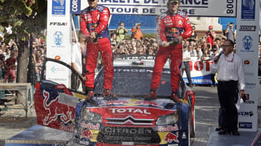 Sebastien Loeb celebrates a rally victory