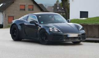 Electric Porsche Cayman spied front