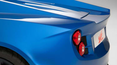 Detroit Electric sports car Lotus Elise blue rear spoiler
