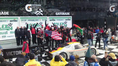 The winning Action Express team in Victory Lane