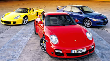 Porsche 911 Turbo v Porsche Carrera GT v Mitsubishi Evo IX | evo