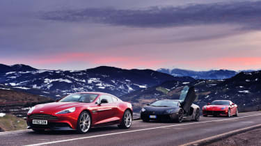 Ferrari F12 v Lamborghini Aventador and Aston Martin V12 Vanquish