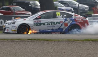BTCC Jason Plato MG6 on fire