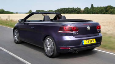 VW Golf Cabriolet purple roof down