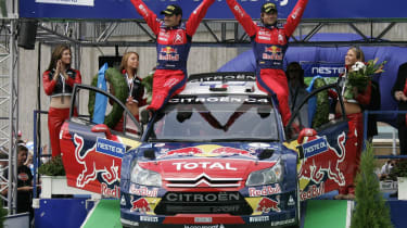 Sebastien Loeb celebrates a rally victory