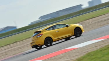Yellow Renaultsport Megane 265 Trophy on track at Bedford
