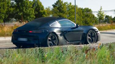 Electric Porsche Cayman spied rear