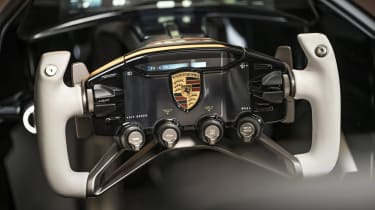 Porsche Mission X reveal studio steering wheel