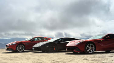 Ferrari F12 v Lamborghini Aventador and Aston Martin V12 Vanquish