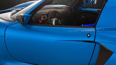 Detroit Electric sports car Lotus Elise blue interior
