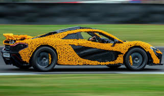 Lego McLaren P1 driving at Silverstone