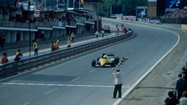 Alain Prost winning the 1983 Belgium Grand Prix at Spa